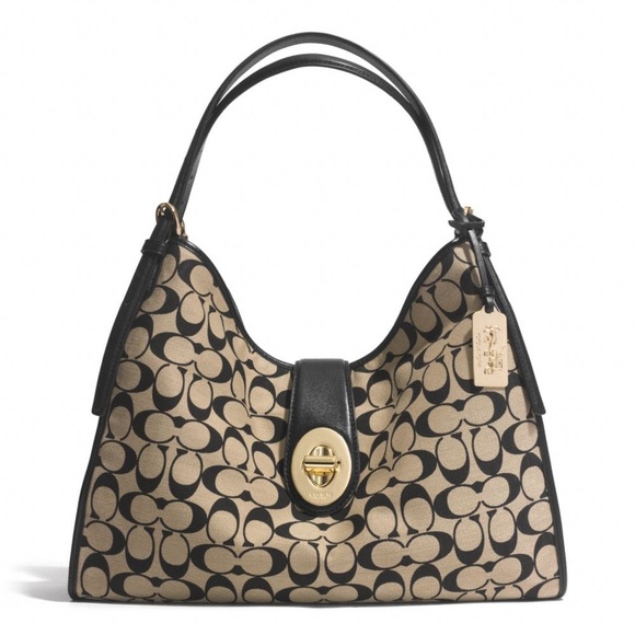 Coach Handbags - COACH Black Madison Carlyle Shoulder Bag In Printed Signature Fabric